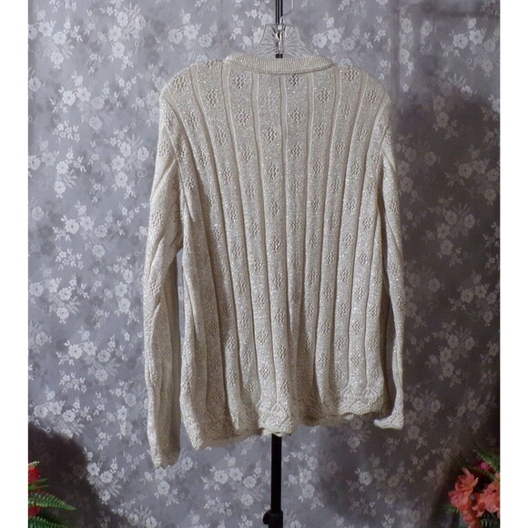 Vintage 80s Cardigan 1980s Silver Lurex Sparkle Holiday Retro Granny Glam Size L - Picture 2 of 8